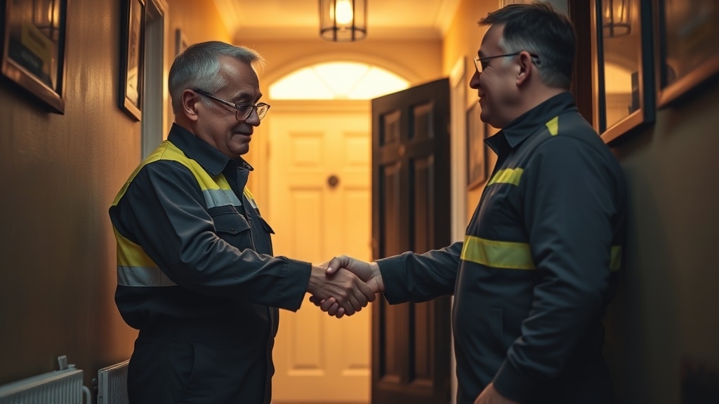 Engineer shaking hands with a West Brompton homeowner after locating their leak